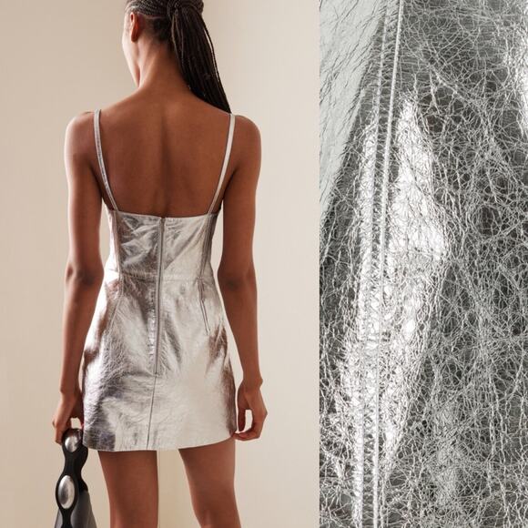 NWT NEW David Koma Metallic Crushed Leather Mini Dress - Picture 3 of 13